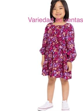Girls' Floral Long-Sleeve Dress - Pink Purple